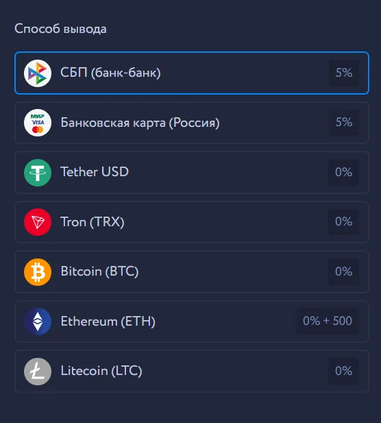 Вывод EZCASH: карта, СБП и криптовалютные способы.